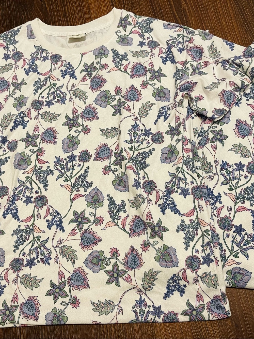 Wonderly Cream Floral Short-Sleeve Pajama Top with Pink & Blue Accents